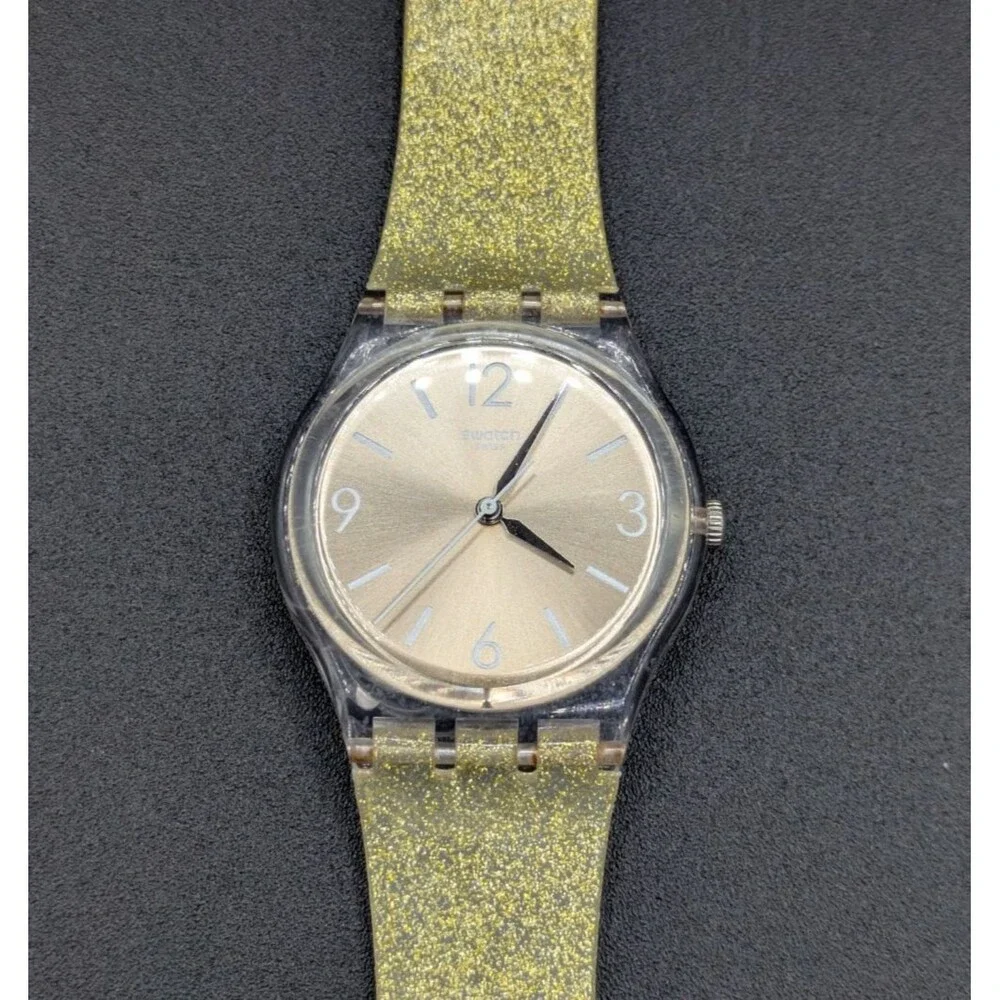 Swatch Gent Sunblush GE242C Gold Glitter Quartz Watch